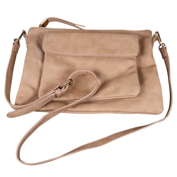 Shiraleah Jesse Vegan Leather Crossbody Purse Bag Beige Adjustable Strap Zipper - Picture 1 of 10